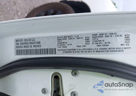 2022 Ram 2500 Tradesman 4X4 6'4 Box z USA, uszkodzony, nr VIN 3C6UR5CLXNG221366